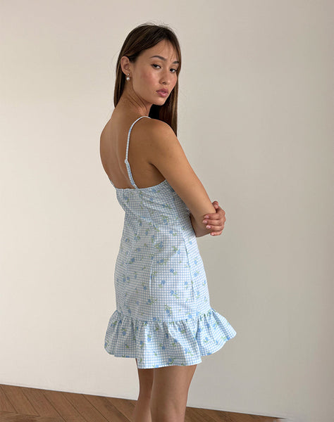 image of Tivata Mini Dress in Blue Flower Gingham