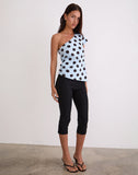 Image of Tokiwa Asymmetric Shoulder Tee in Big Polka Blue Brown