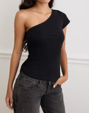 Image of Tokiwa Asymmetric Shoulder Tee in Black