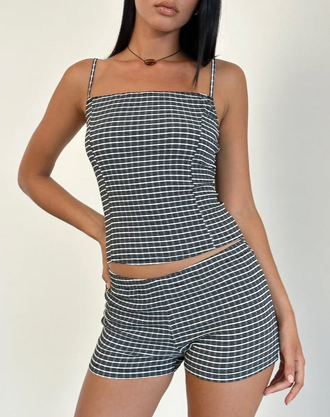 Image of Totori Top in Crinkle Check Black Grey