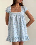 image of Trim Mini Dress in Blue Flower Gingham