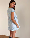 image of Trim Mini Dress in Blue Flower Gingham