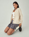 image of MOTEL X JACQUIE Triny Cardigan in Cable Knit Oatmeal