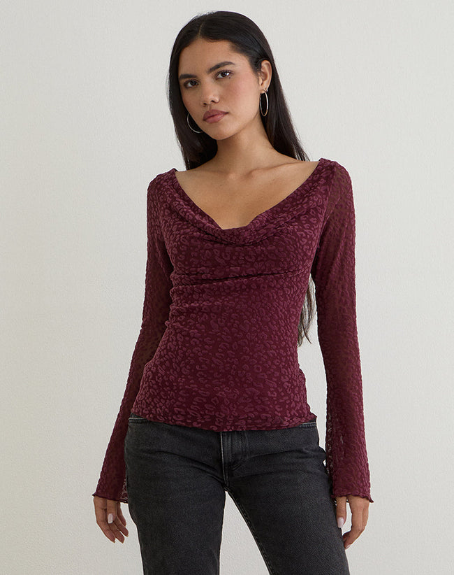 Image of Trivedi Long Sleeve Top in Flock Mini Leopard Plum