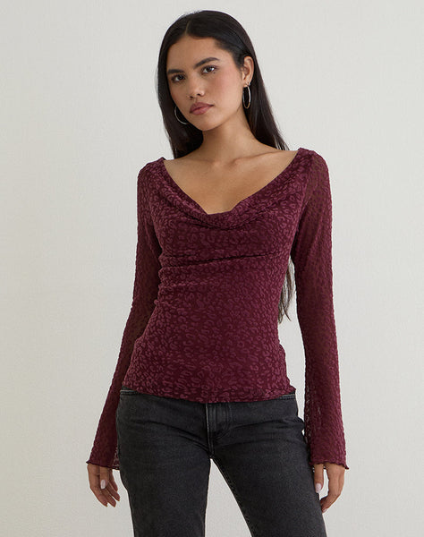 Image of Trivedi Long Sleeve Top in Flock Mini Leopard Plum