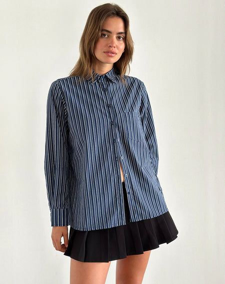 Tarsi Fitted Shirt in Mono Stripe Navy