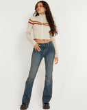 image of Tuzifa Cropped Knit Jumper in Beige Red and Brown