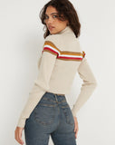 image of Tuzifa Cropped Knit Jumper in Beige Red and Brown