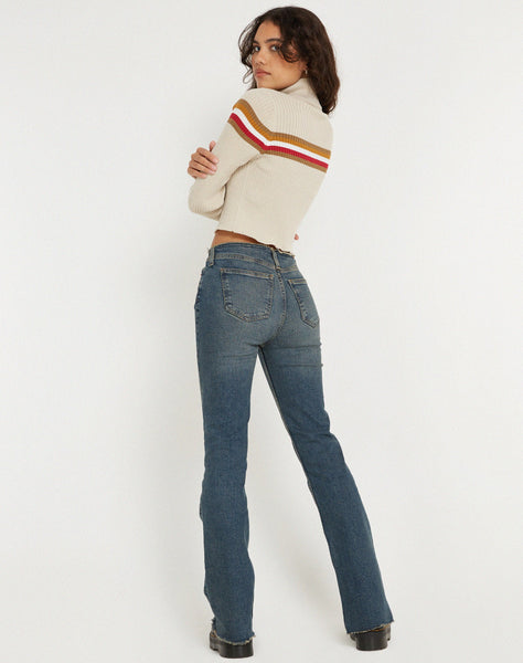 image of Tuzifa Cropped Knit Jumper in Beige Red and Brown