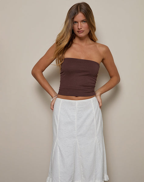 Image of Tausi Pleated Midi Skirt in Off White Linen