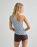 Image of Uberta Asymmetric Tie Top in Diagonal Stripe Light Blue