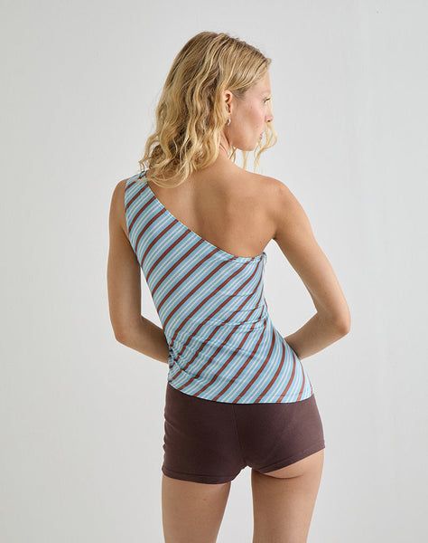 Image of Uberta Asymmetric Tie Top in Diagonal Stripe Light Blue