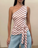 Image of Uberta Asymmetric One Shoulder Tie Top in Diagonal Stripe Pink