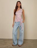 Image of Uberta Asymmetric One Shoulder Tie Top in Diagonal Stripe Pink