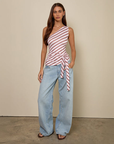 Image of Uberta Asymmetric One Shoulder Tie Top in Diagonal Stripe Pink