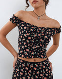 Image of Uhuy Bardot Crop Top in Flowing Rose Black