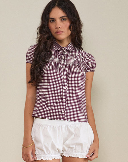 Rolina Blouse in Chiffon Stripe Pink and Burgundy