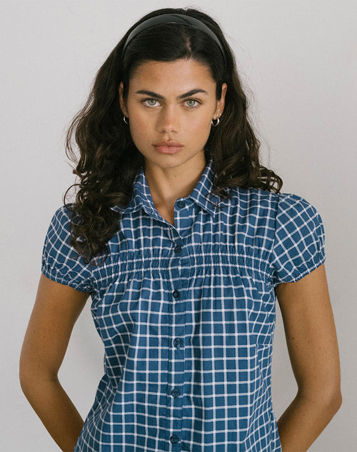 Image of Ulsan Fitted Shirt in Navy Tartan Poplin