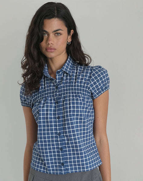 Image of Ulsan Fitted Shirt in Navy Tartan Poplin