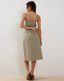 Image of Una Distressed Hem Midi Slip Dress in Slate Green Linen