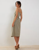 Image of Una Distressed Hem Midi Slip Dress in Slate Green Linen