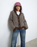 Image of Ura Oversized Knitted Cardigan in Brown and Cream