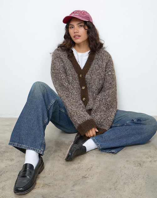 Image of Ura Oversized Knitted Cardigan in Brown and Cream