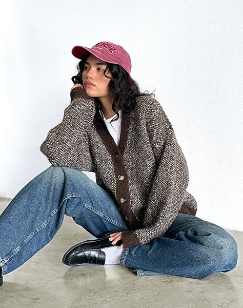 Image of Ura Oversized Knitted Cardigan in Brown and Cream