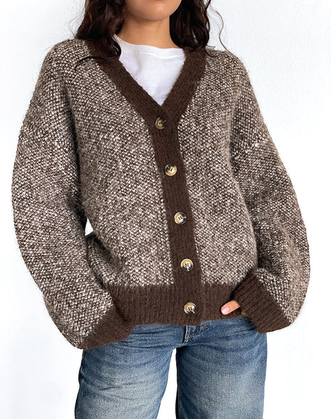 Image of Ura Oversized Knitted Cardigan in Brown and Cream