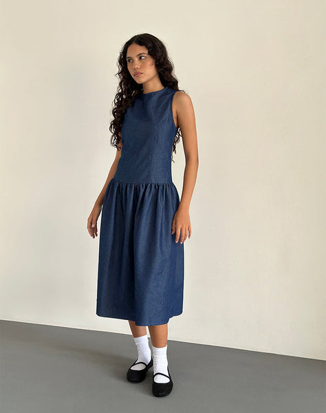 image of Uretta Maxi Dress in Denim Indigo