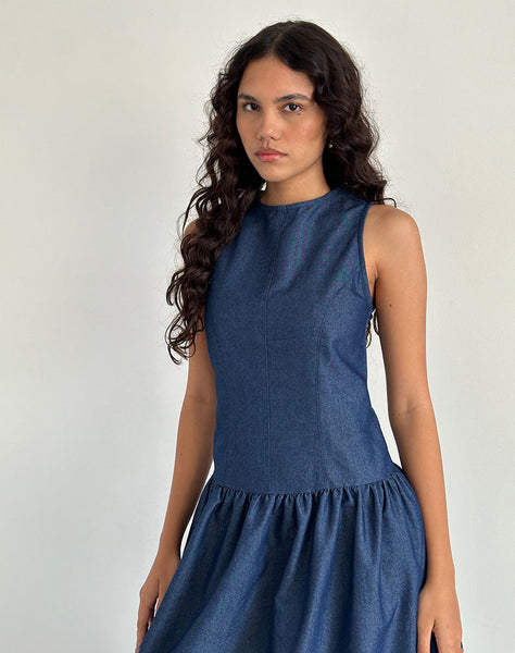 image of Uretta Maxi Dress in Denim Indigo