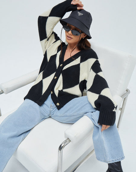 Talana Cardi in Check Blue Tones