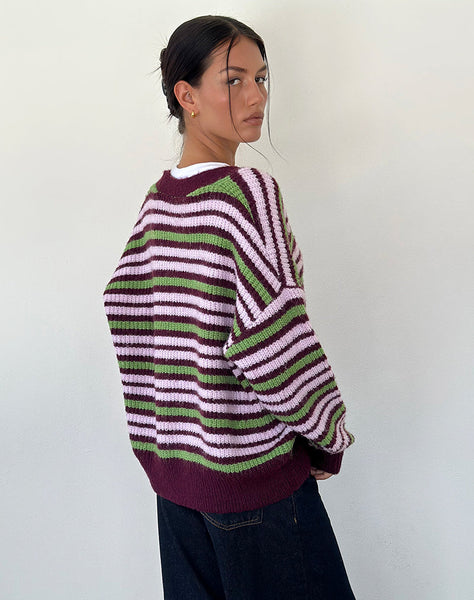 Image of Uriela Cardigan in Green Pink and Burgundy Stripes