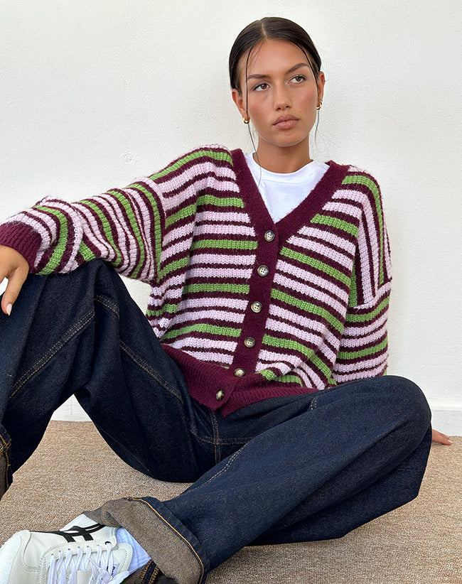 Image of Uriela Cardigan in Green Pink and Burgundy Stripes