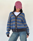 Image of Uriela Cardigan in Light Grey and Blue Grey Stripe