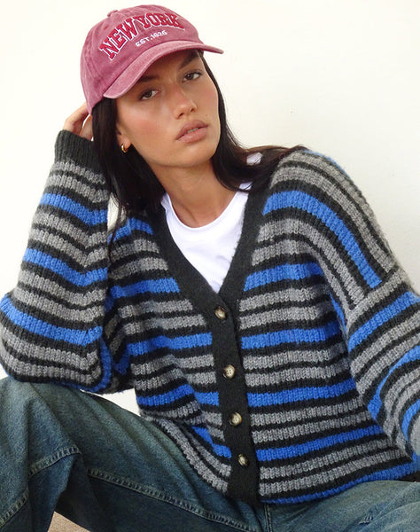 Image of Uriela Cardigan in Light Grey and Blue Grey Stripe