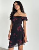 Image of Ursula Bardot Mini Dress in Black Vintage Rose