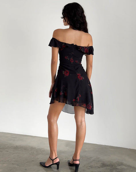 Image of Ursula Bardot Mini Dress in Black Vintage Rose