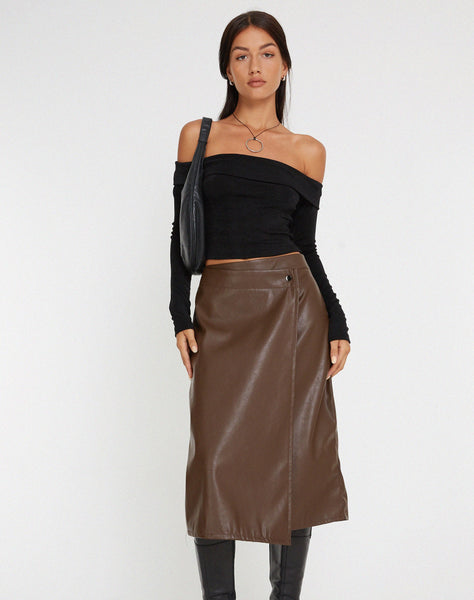 Image of Utari Midi Skirt in PU Brown