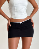 image of Vadia Mini Skirt in Black with White Picot Trim and Bow