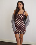 Image of Vadora Frill Hem Mini Dress in Brown with Big Polka Cream