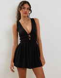 Image of Valhala Front Tie Mini Dress in Black