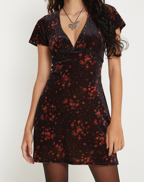 Image of Vania Mini Dress in Rose Cluster Velvet