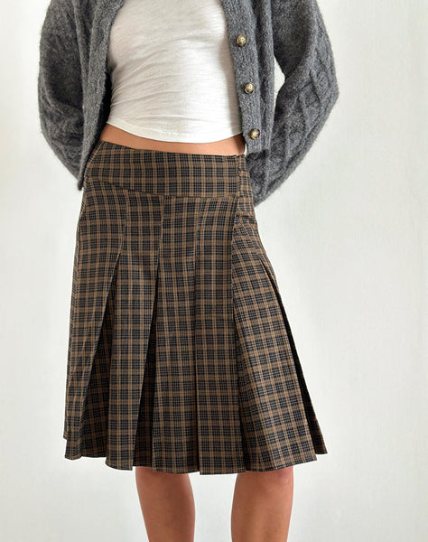 Image of Vanka Midi Skirt in Dark Brown Check