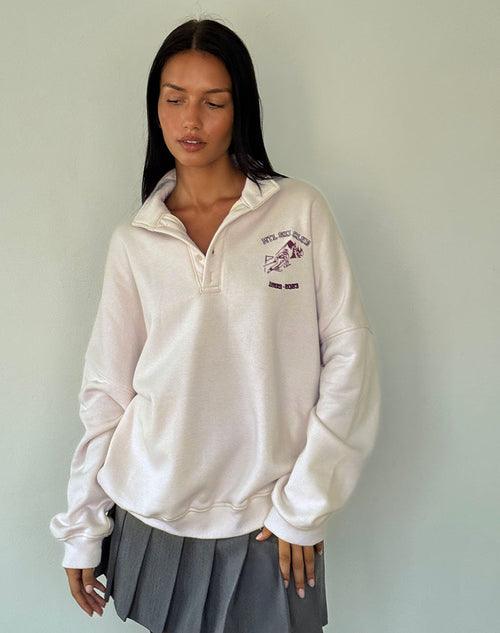 Image of Varsity Jacket in Winter White with Black Ski Club Embroidery