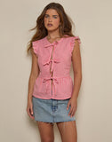 Image of Vataka Tie Front Top In Mini Gingham Peach