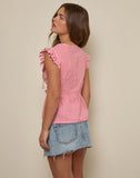 Image of Vataka Tie Front Top In Mini Gingham Peach
