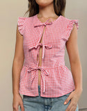 Image of Vataka Tie Front Top In Mini Gingham Peach