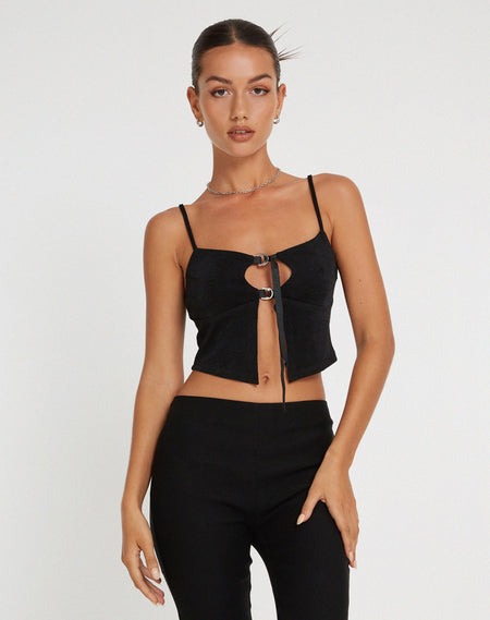 Rivas Crop Top in Tailoring Black with Pale Blue Trim