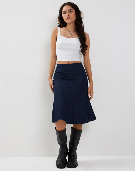 Image of Eames Midi Skirt in Denim Indigo Blue